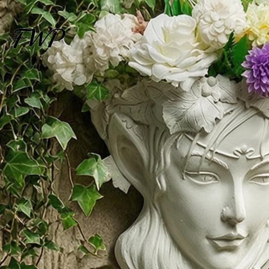 Harz Portrait Relief Skulptur Feen Gesichtsform Wandpflanzer, Mädchen Blumentopf, Wandmontierte Pflanzgefäß Vase für Innen Außen, Kaktus, Kräuter, Luft