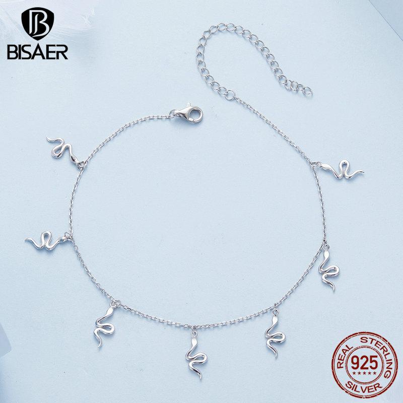

BISAER настоящий браслет из стерлингового серебра 925 пробы, креативный браслет в стиле змеи, подвески-цепочка для ног, браслет на ногу, минималистичный ювелирный подарок 925 silver