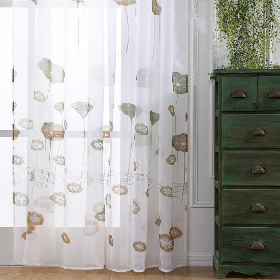

Вышивка листьев лотоса Оконная занавеска Тюль Вуаль Прозрачная драпировка Декор гостиной