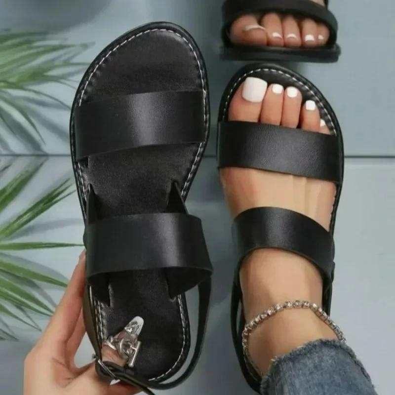 Fashion 2024 Brand Women's Shoes Buckle Strap Women's Sandals Fashion Peep Toe Casual Sandals Women Hot Sale Plus Size Flat Sandals