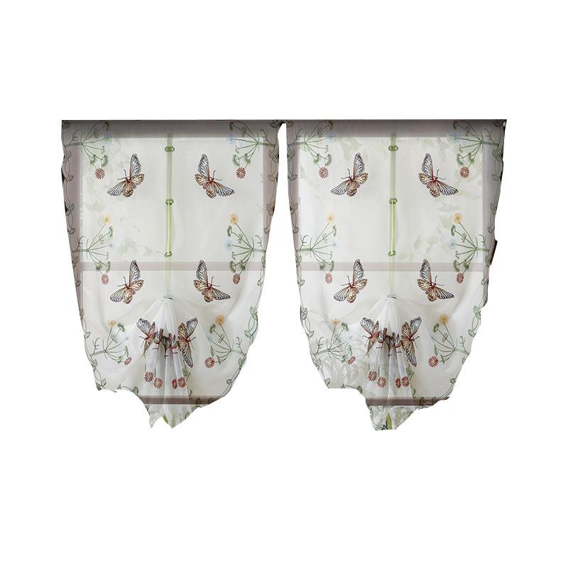 French Transparent Embroidery Butterfly Flower Curtain, Pull-down Window Curtain, Flowing Drapery