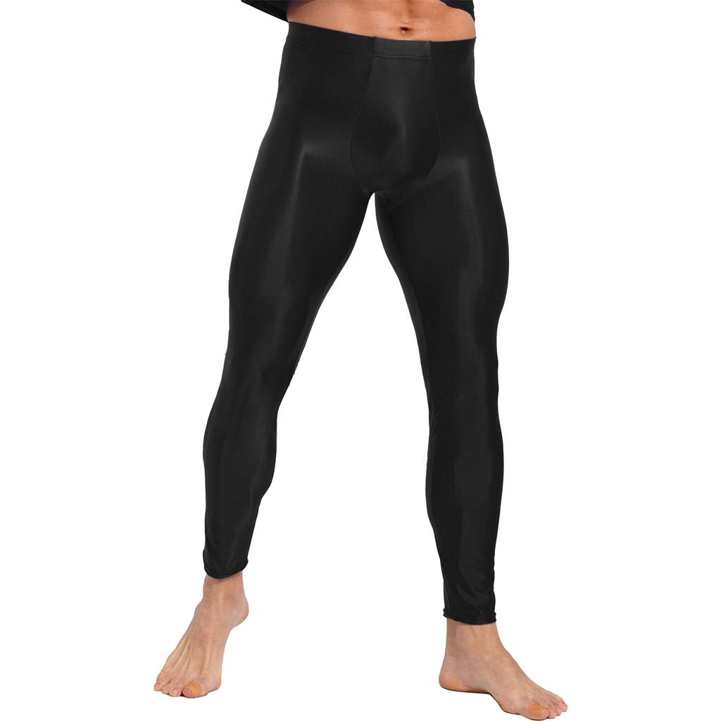 Herren Unifarbene Leggings Elastischer Bund Glänzendes Finish Skinny Hosen Fitness Training Laufen Yoga Übung