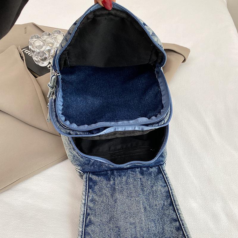 Rucsac din denim pentru femei, ghiozdan de student, geantă de piept multifuncțională