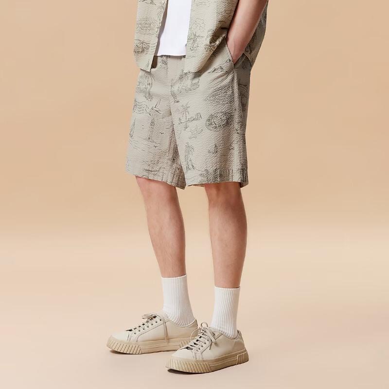 JACK & JONES Men's Seersucker Ocean Print Casual Shorts