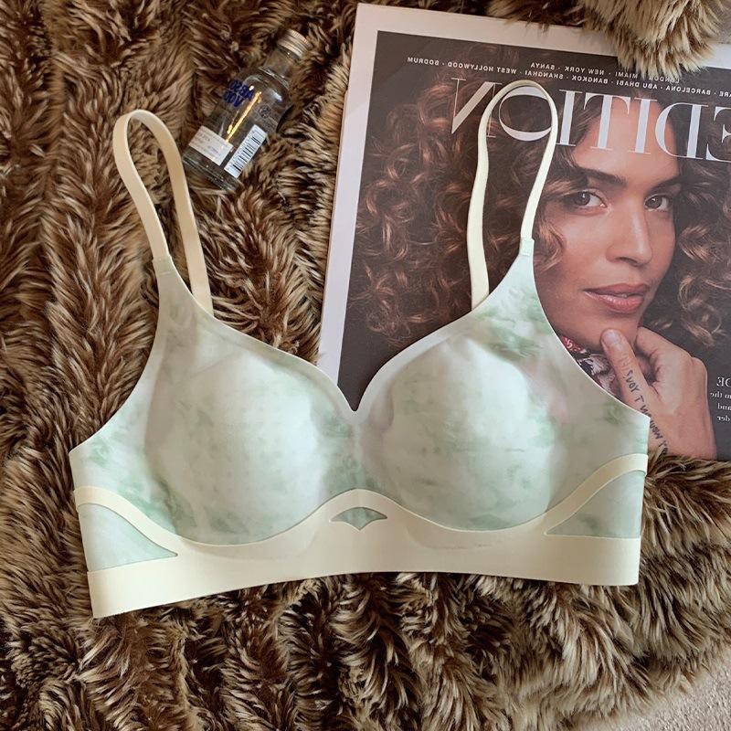 Tie-dye Wind Seamless Thin Underwear Women's Big Breasts Show Small and Thin New Breathable Anti-sagging Breast Bra