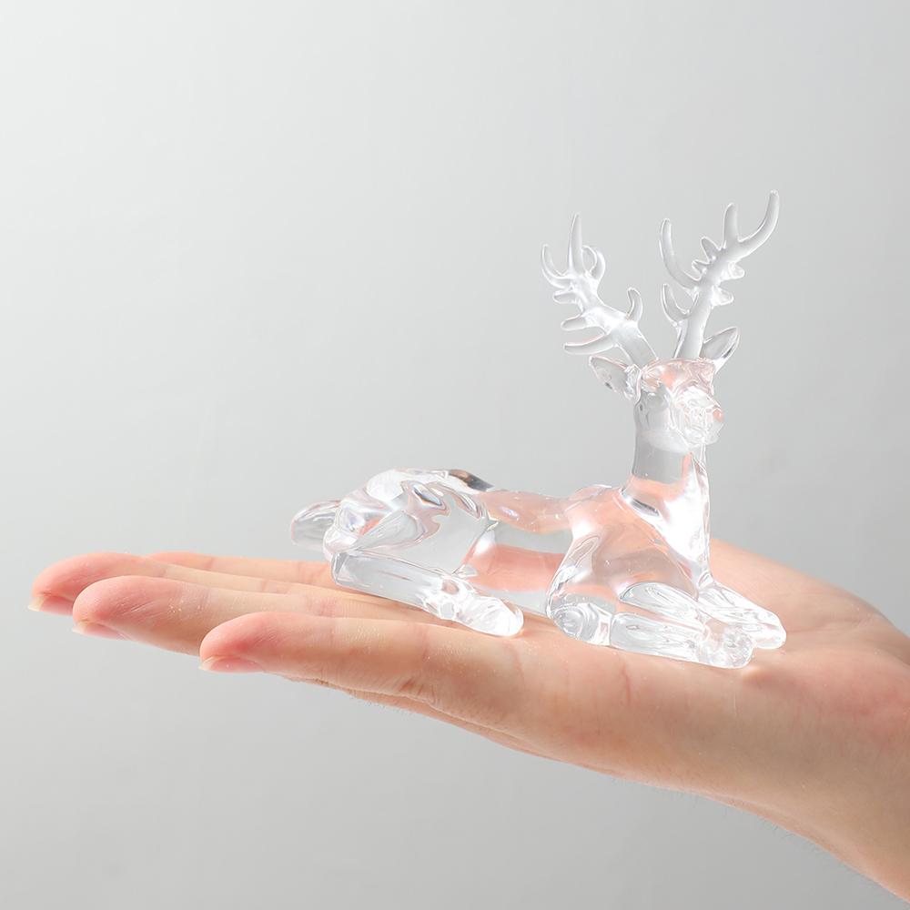 Plastic Crystal Deer Figurines Desktop Ornament Room Decor Transparent Elk Reindeer Sculpture Christmas Home Office Decoration