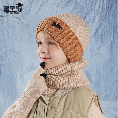 Winter Children's Hat Alphabet Embroidery Knitted Scarf Gloves Wool Hat Boys Outdoor Warm Ear Protector Pullover Hat