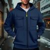 Men's Cargo Zip-Up Hoodie Jacket - Multi-Pocket Zip Hooded Athletic Top