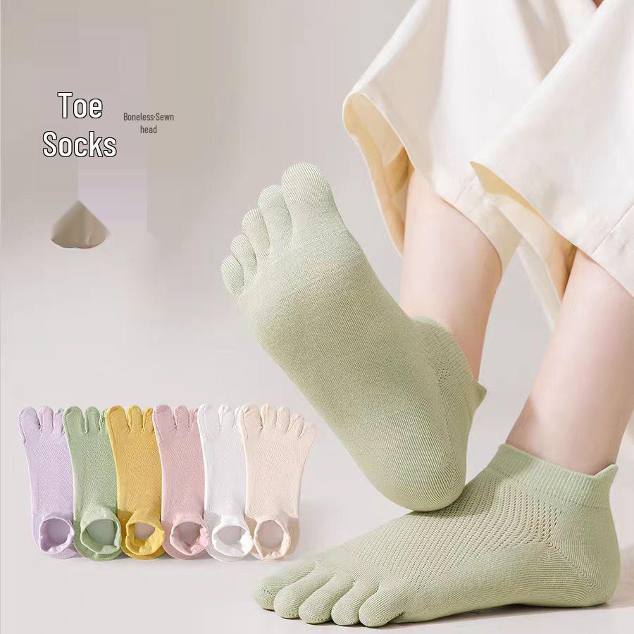Damen Atmungsaktive Baumwoll-Zehensocken - Sommer Dünn, Antibakteriell, Geruchshemmend, Schweißabsorbierend, Kurze Sportsocken