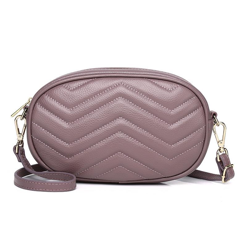 Cowhide Women'S Bag Peach Heart Striped Shoulder Messenger Bag Summer Mobile Phone Bag Small Round Bag Soft Leather Tide