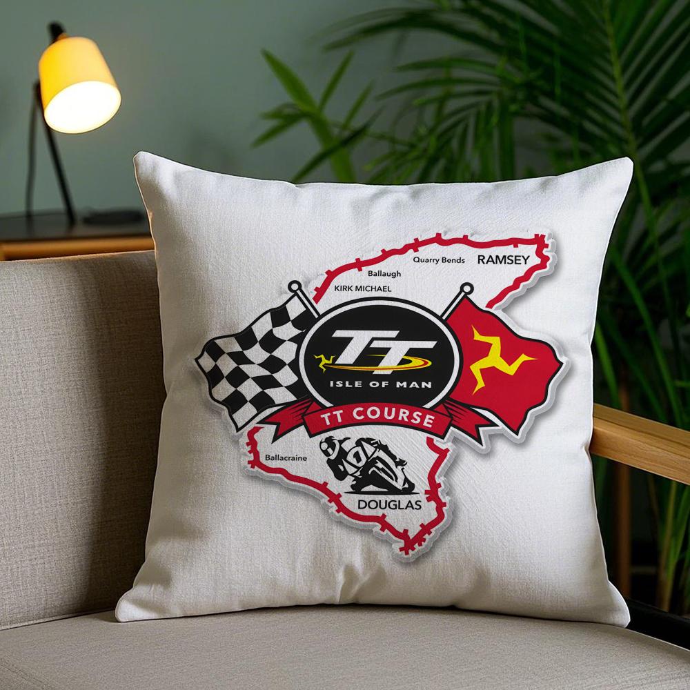 I-Isle Of Man Tt Cushion Cover Plush Fabric Soft Double-Sided Printed Invisible Zipper Sofa Pillow Case Home Decor