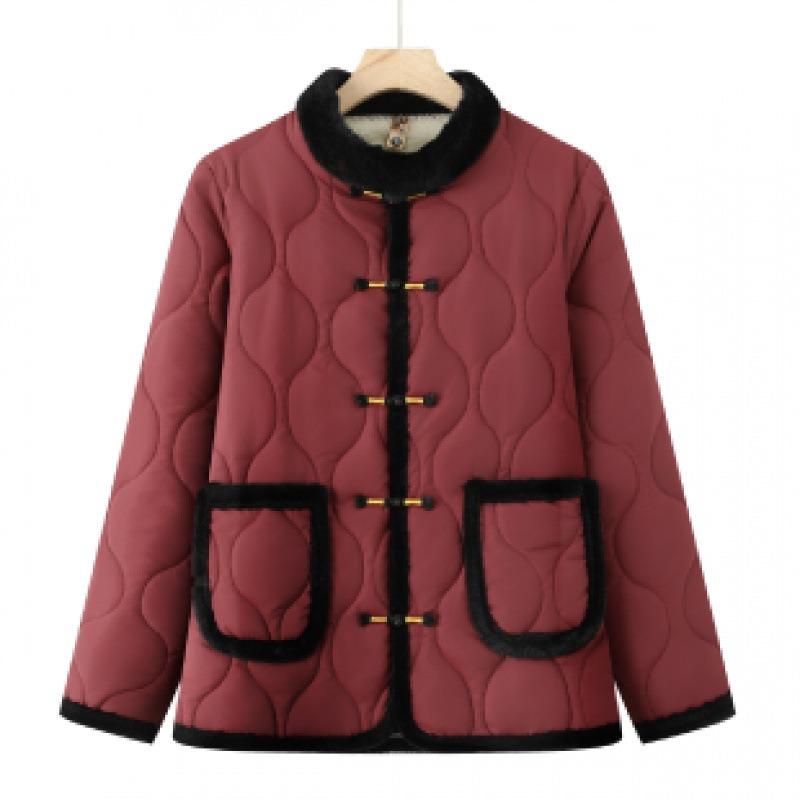 Winter velvet and velvet cotton-padded clothes, thickened disc-buckled retro cotton-padded jackets, warm cotton-padded jackets for women