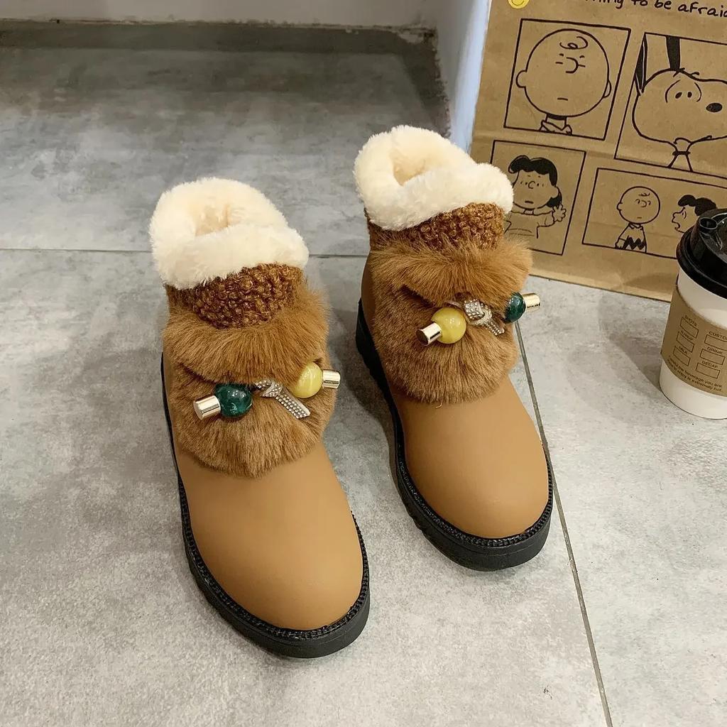 Fashion Womens Ankle Snow Boots Autumn Elegant With Low Heels Booties Shoes for Women Winter Waterproof Non Slip No Slipery Boot Padded