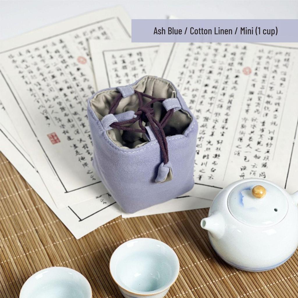 Compact Travel Tea Set with Bag: One Pot, Four Cups - Durable Cotton Linen