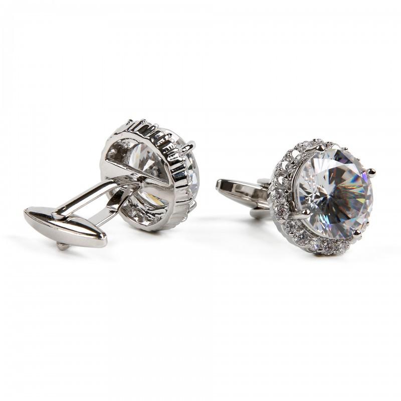 Vintage Light Luxury Large Zircon Round Silver Men s Cufflinks copper