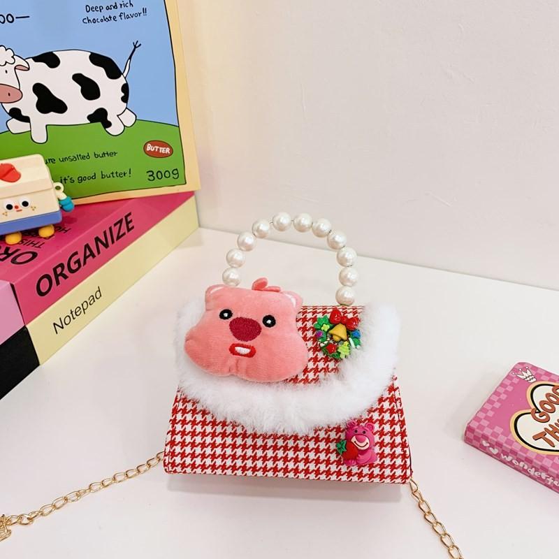 Red Lovely Plush Crossbody Bag With Adorable Characters Ideal For Kids Stylish Daily Wear