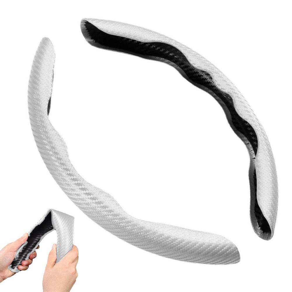 

Wheel Cover Carbon Fiber Car Steering Wheel Protective Cover 2 Pcs Car Accessory Must Haves Summer D-shaped Fit 15 Inches For білий