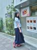 Loaegsyueol Double Tape Layerd Long Pleats Skirt_Navy