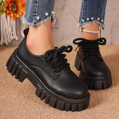Sapatos Femininos Tamanho Grande Mocassins Sapatos de Salto Alto Femininos Plataforma Sapatos Sociais Redondos Salto Médio -com amarração Feminino