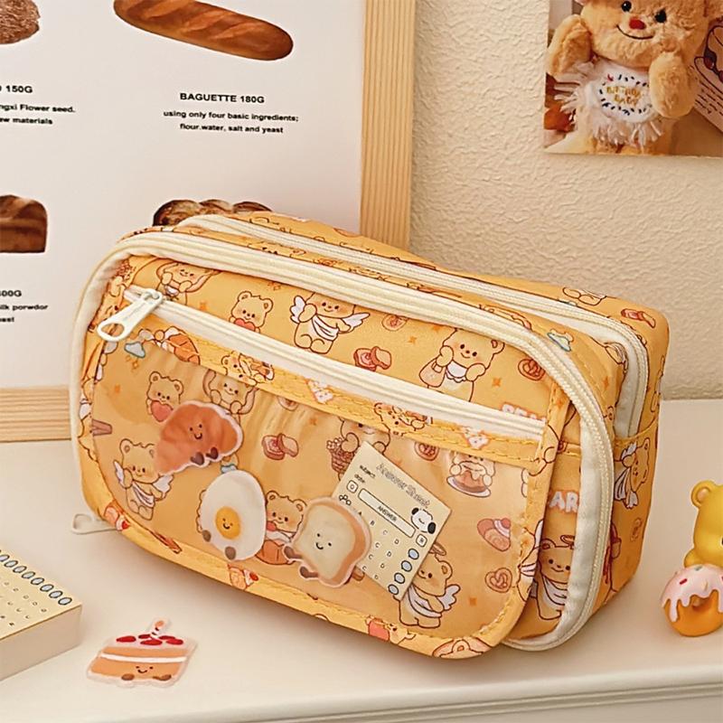 Cute Butter Bear Pencil Case Large Capacity Stationery Storage Bag Student Pencil Pouch Stationery Organizer Travel Cosmetic Bag