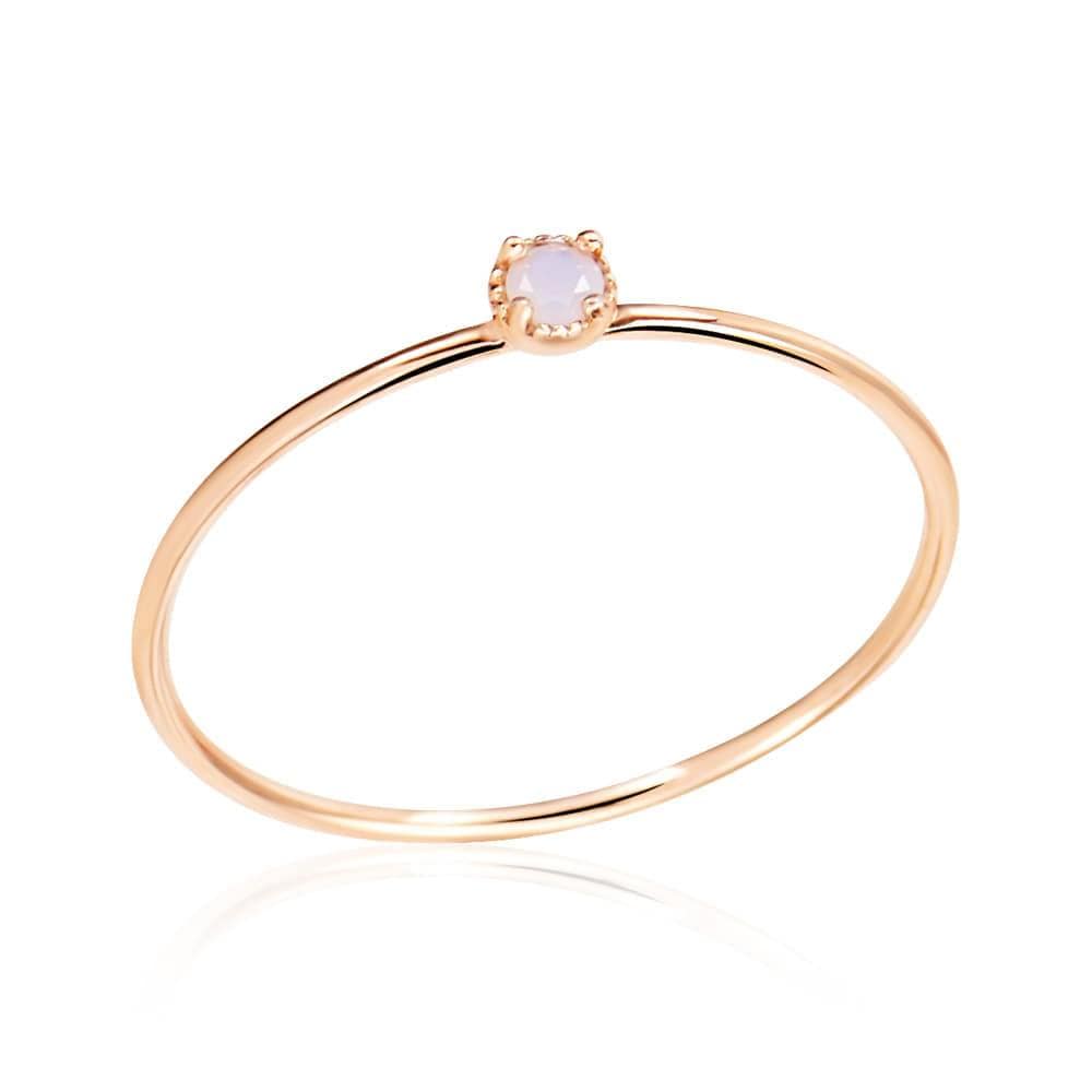 [Bnbgold] 14K/18K Rose-Cut Cubic Zirconia Birthstone 2mm October Pink Opal Ring Npr29787