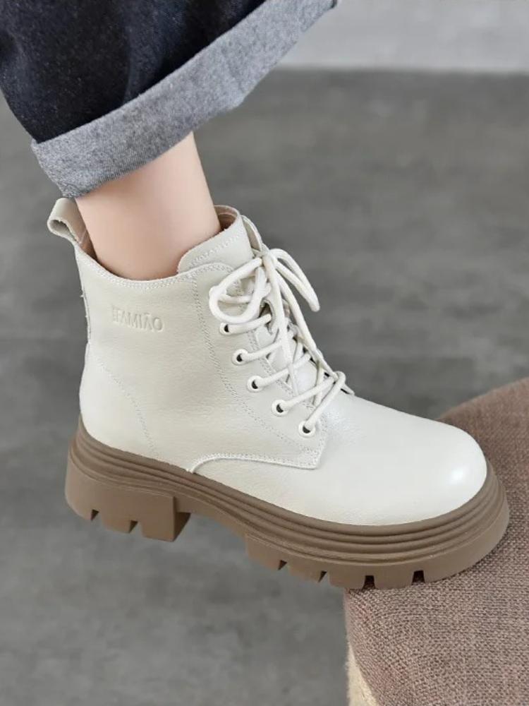 Johnature Genuine Leather Wool Boots Thick And Warm Women's Cotton Shoes Thick Soles Anti Slip Short Boots