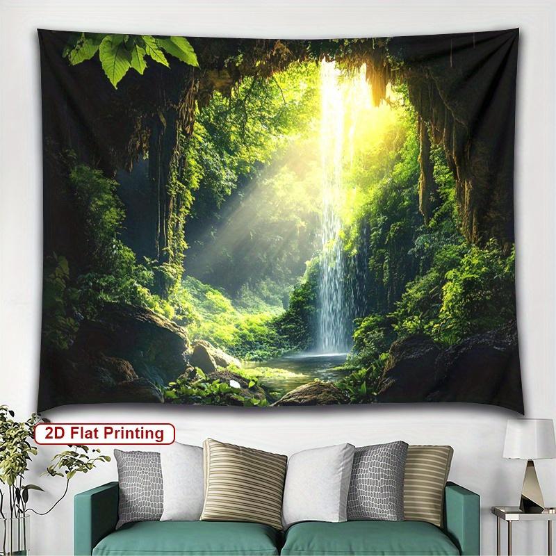 

Jungle Waterfall Tapestry Sunlit Forest Lush Greenery Nature Art Polyester 5161 in for Bedroom or Dorm 74x94cm(29x37in)