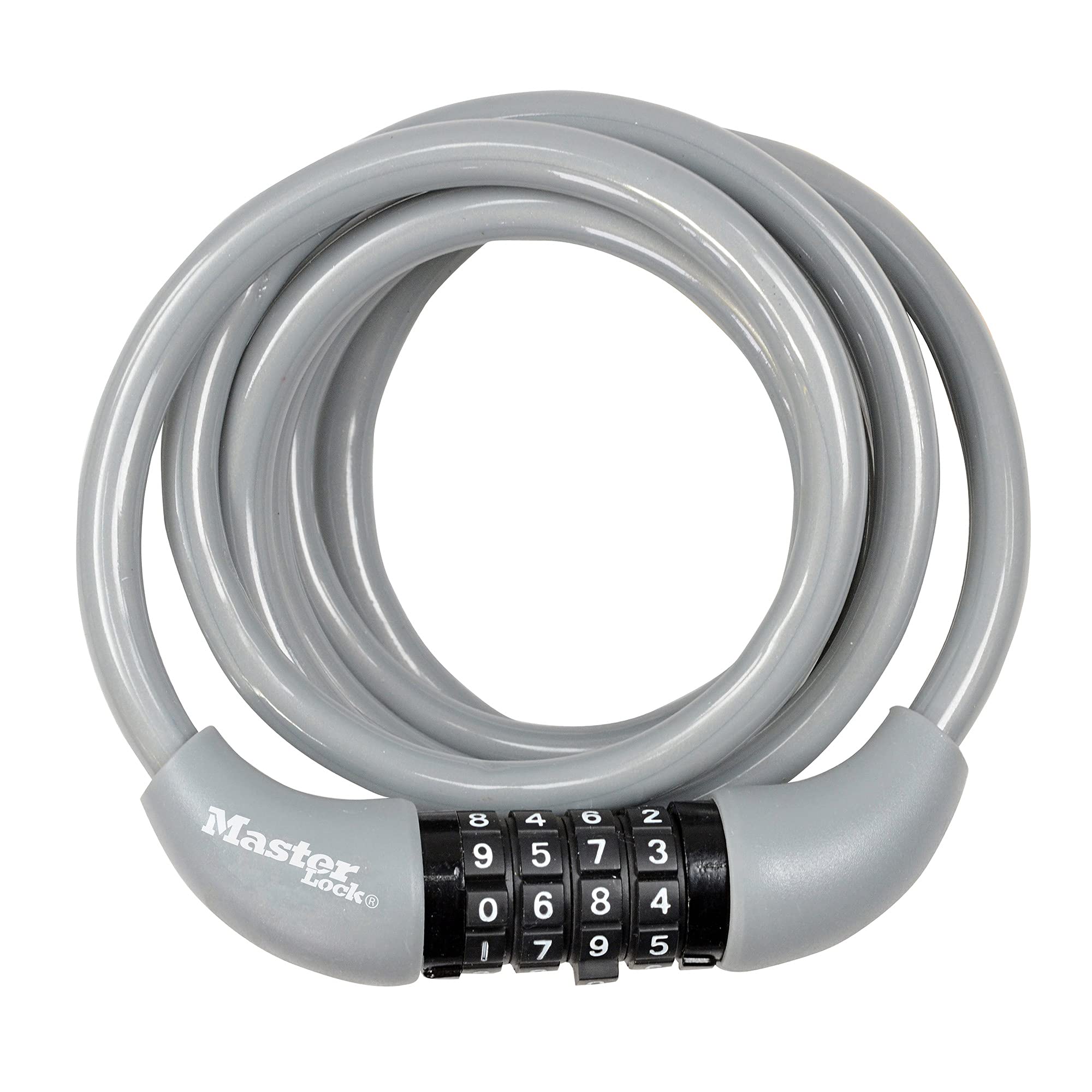 

Master Lock 8221JADPROSLV Silver Wire Lock for Bicycles and with a PIN Code Vinyl 8mm Cable and Bikes, Setting, Self-Coiling, Coated, Cable, 1.8m