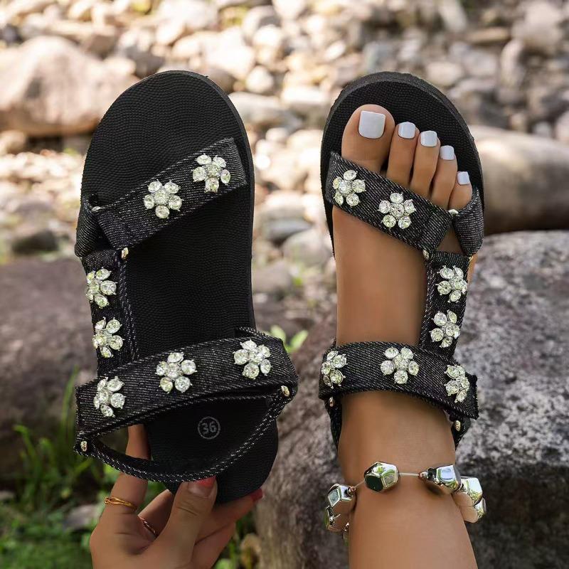 Summer New Thick-soled Cloth Ethnic Women's Shoes Fish Mouth Color Matching Velcro Beach Sandals
