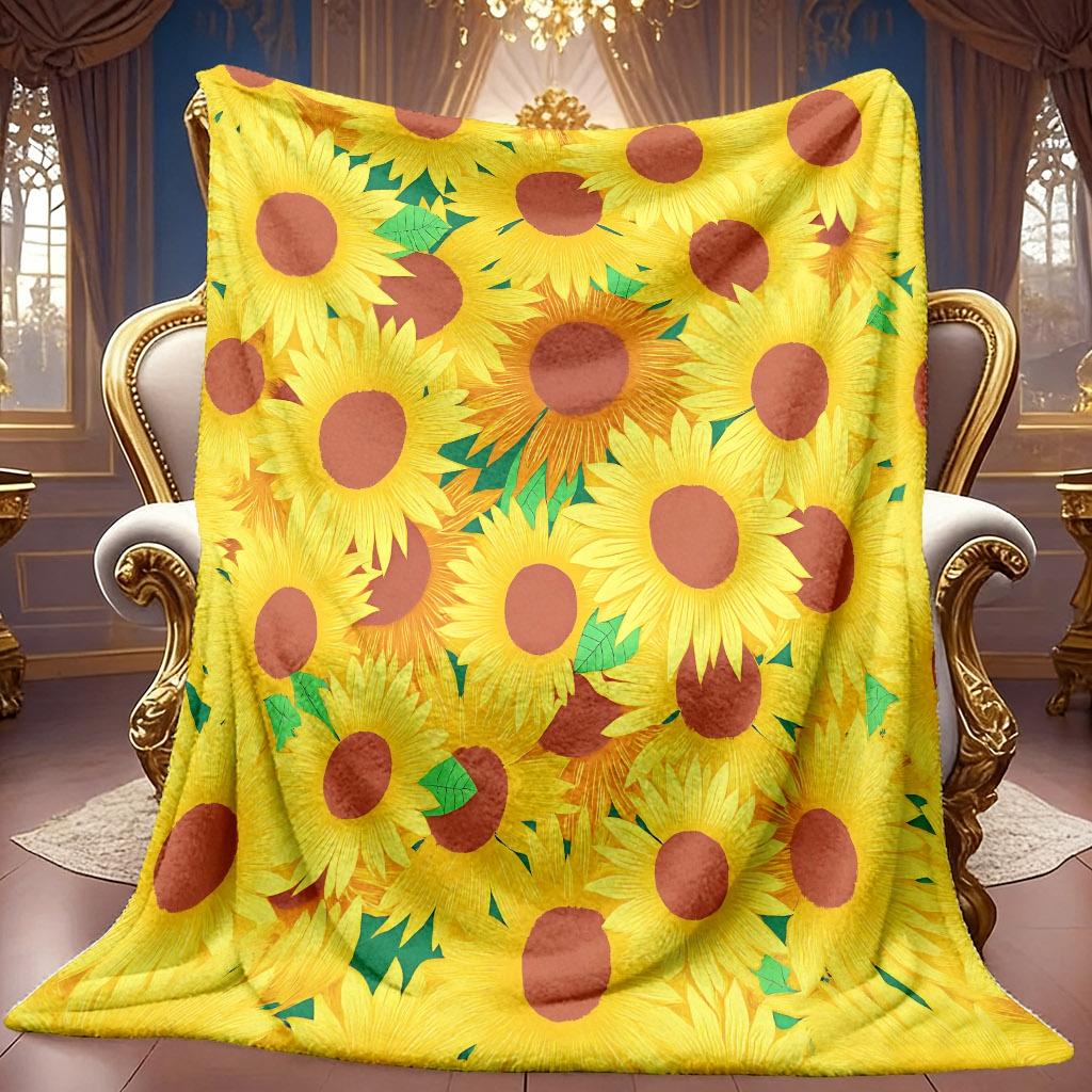 1pc 2D Sunflower Theme Pattern Flannel Blanket, Soft HD Digital Print, Cooling Blanket All-Season Use! Soft And Breathable 100% Polyester Fiber, Ideal