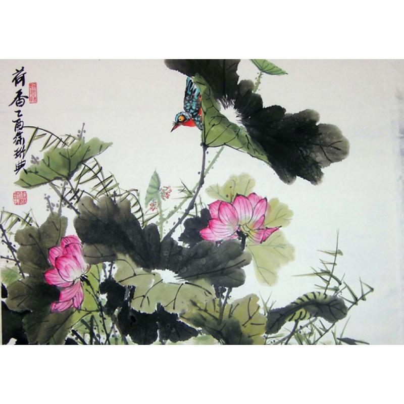 Framed Lotus Flower Art Poster - Decorative Chinese Painting on Kraft Paper with Free Shipping