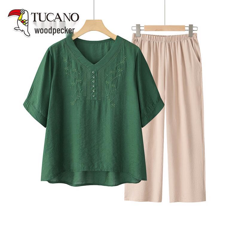 TUCANO Women s Mid-Aged Summer Embroidered Short-Sleeve Blouse 2XL