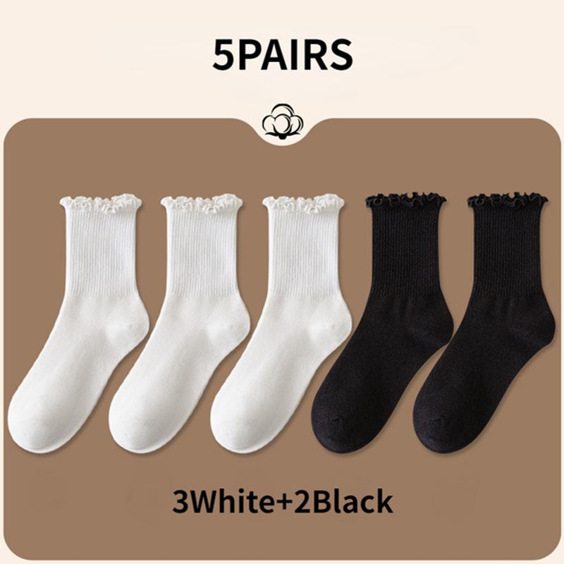 

Women Socks Ruffle White Black Frilly Lolita Style Japanese Maiden Cute Kawaii Cotton Harajuku Princess Crew Calcetines One Size