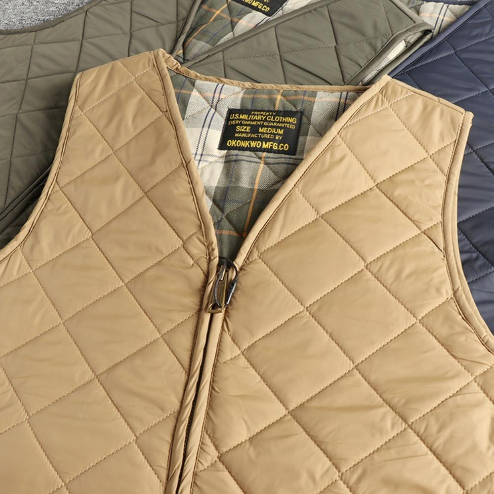 Giacca gilet da uomo Ami color kaki con olio e cera a rombi, trapuntata, calda e confortevole, giacca casual autunnale e invernale