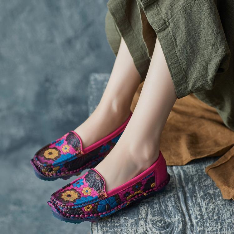 Fashion GKTINOO 2cm Natural Cow Genuine Leather Mixed Color Soft Soled Loafer Ethnic Moccasins Native Flats Shoes Women Big Size Comfy