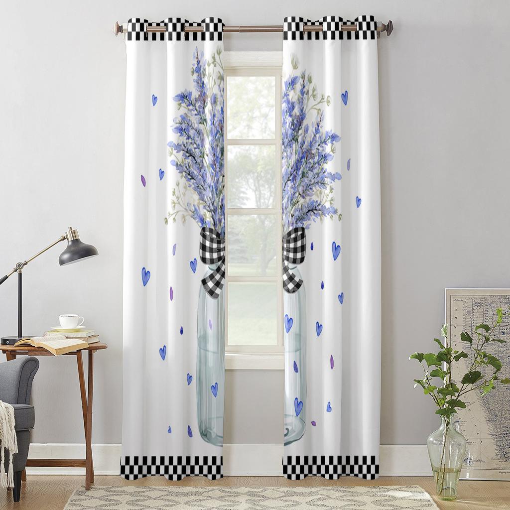 Λουλούδια Λεβάντας Ακουαρέλα Μπουκάλι Καρό Κουρτίνες για Υπνοδωμάτιο Σαλόνι Επεξεργασίες Παραθύρων Στόρια Διακόσμηση Κουζίνας Κουρτίνες