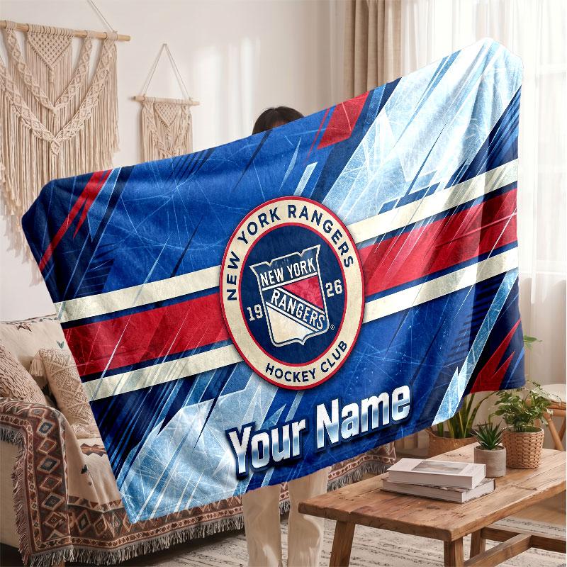 New York Rangers Flannel Blanket, Custom Name Text Personalized Soft Throw Blanket Home Decor Gift