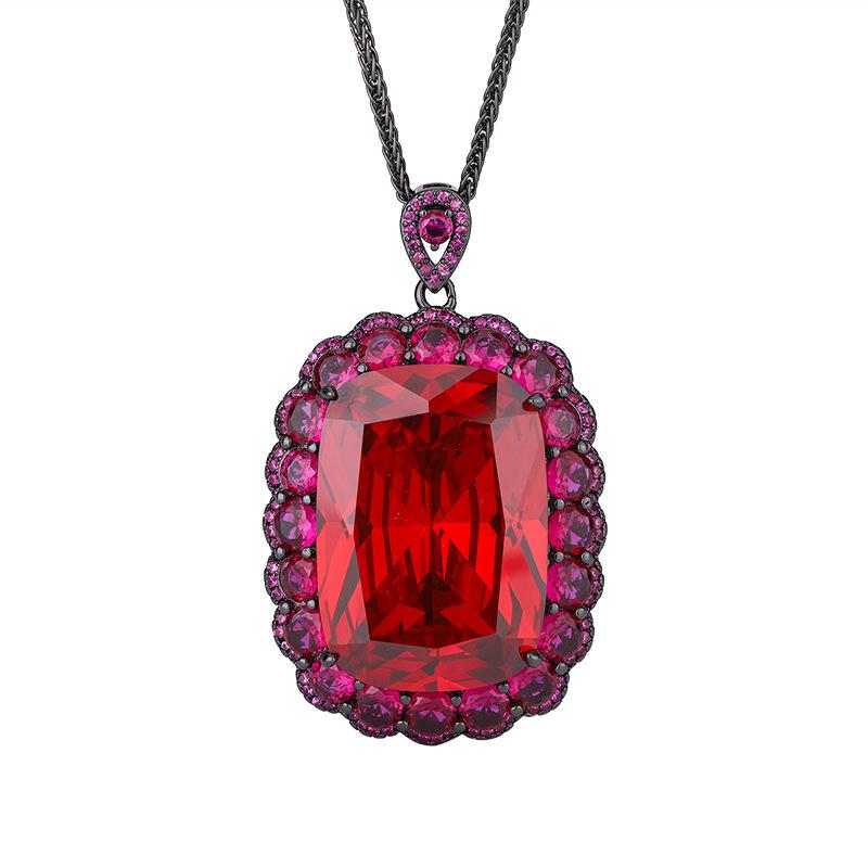 Jewelry Copper Bottom Gold-Plated Simulation Treasure Red Corundum Pendant Necklace Stone 20 * 28