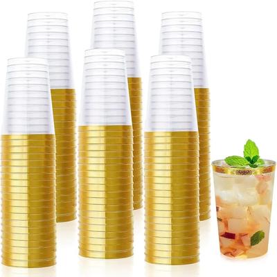 20 adet 10oz Altın Plastik Bardaklar Tek Kullanımlık Bardak Parti Tekrar Kullanılabilir Kalın Plastik Bardak Doğum Günü Düğün Malzemeleri Şeffaf Tost Bardakları