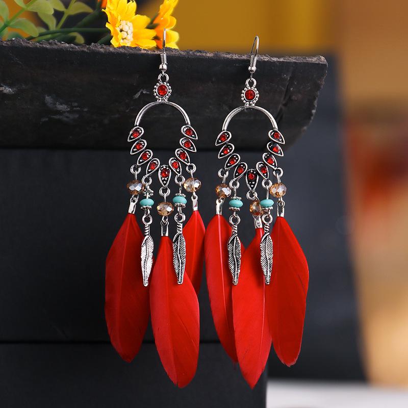 Bohemian Long Tassel Feather Earrings - Trendy Douyin-Inspired Design for Women
