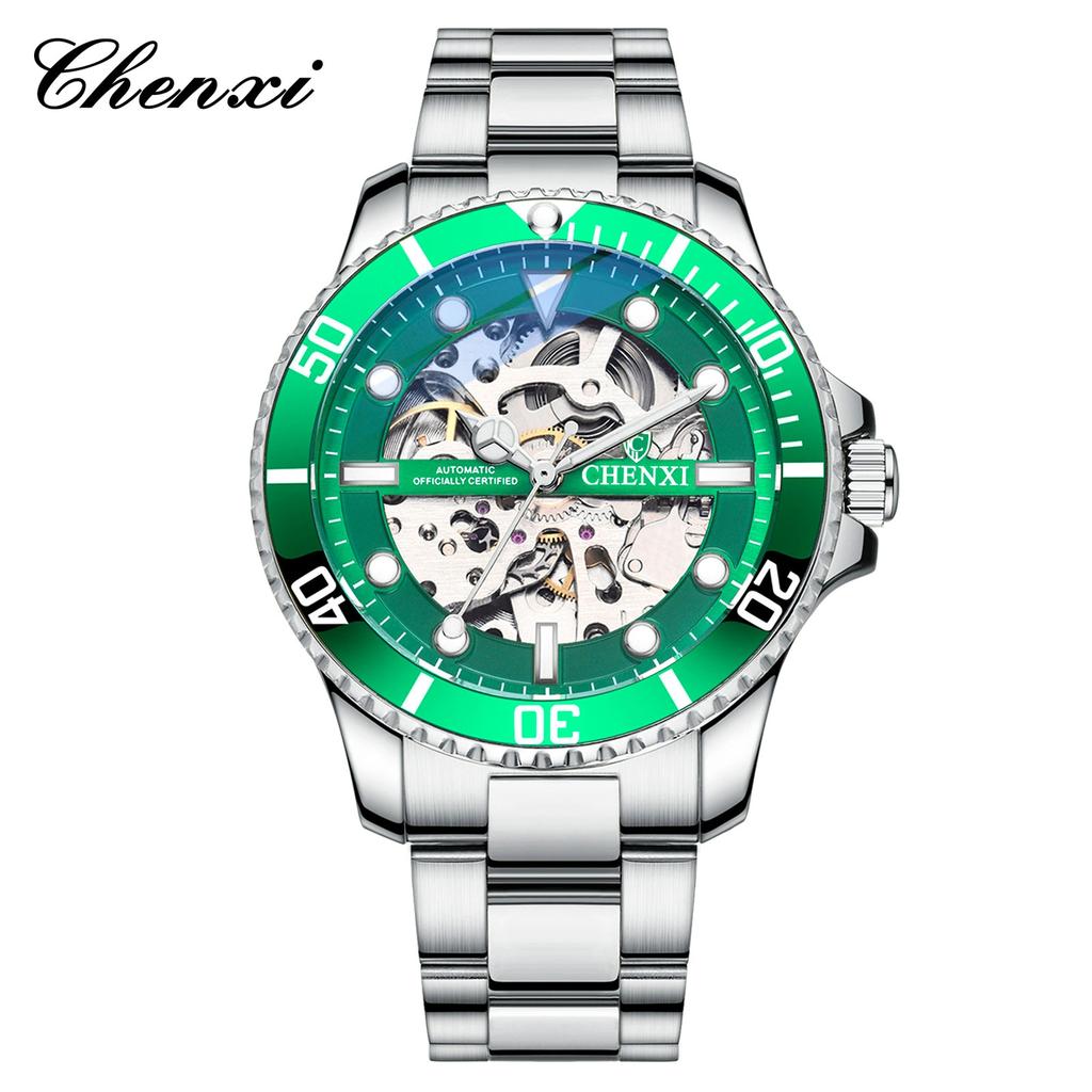 Chenxi Classic Watch Men Unique Dial Green Watches Luxury Gold Skeleton Automatic Mechanical Wristwatches Men Fashion Watches