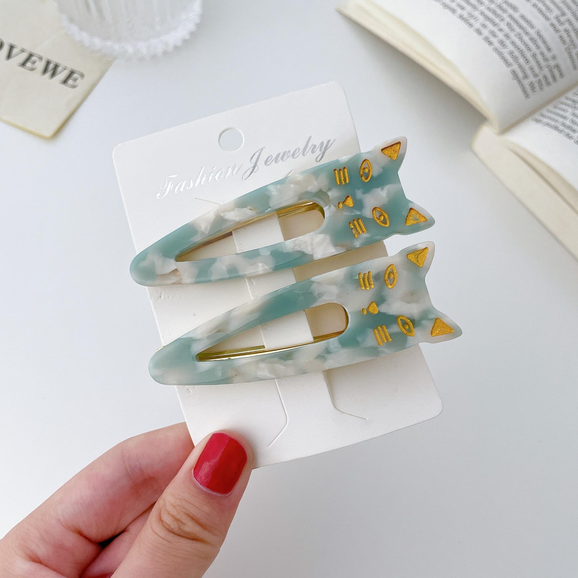 

Korean Designed Beautifully Acetate Duckbill Hair Clips Two Pack For Women In Charming Colors Patterns And Blue Pattern7cm