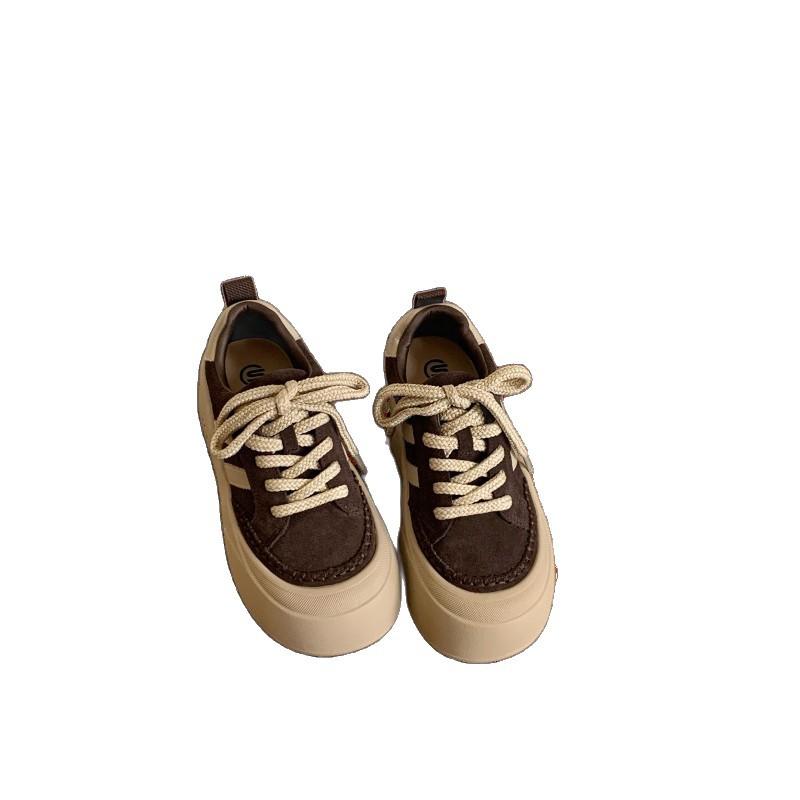 Shougu popular big head retro bread shoes women's 2025 new matte leather niche student platform sports shoes tide