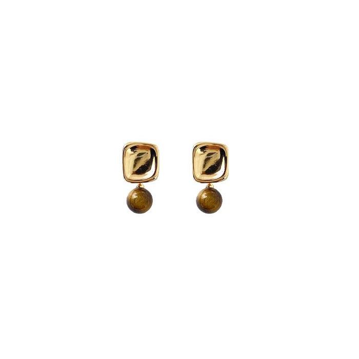 2024 New Europe Style Geometric Metal Tiger Eye Stone Earrings For Women Personality Drop Earrings Jewelry Gift