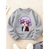 Kids Crewneck Long Sleeve Sweatshirt, Sweet Cool Cartoon Print of Purple-Haired Girl with Starry Glasses
