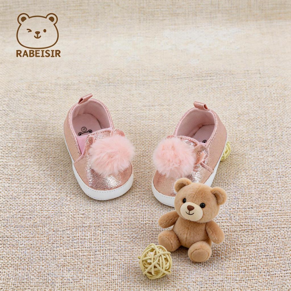 Pom-Pom Baby First Walker Shoes - Non-Slip Toddler Floor Shoes with Rabbit Design for Spring and Autumn