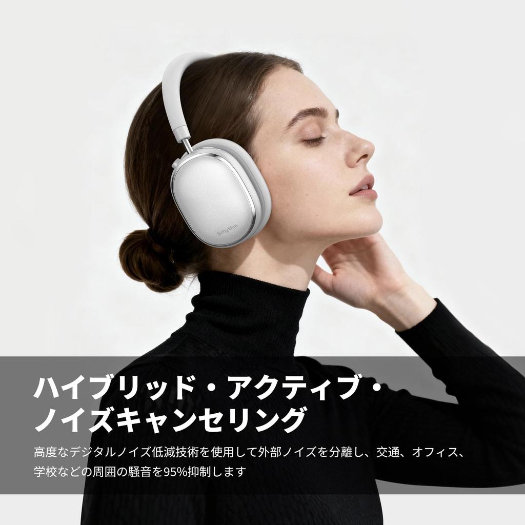 Srhythm NiceComfort 95 Hybrid Noise-Canceling Headphones, Wireless Bluetooth Headset with Transparency Mode, ENC HD Sound, Space Silver