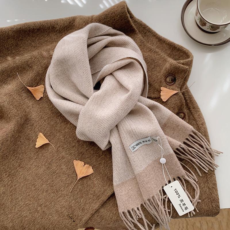 Maillard Color Scarf Women'S Wool100% Pure Wool Autumn And Winter Scarf Couple Simple Warm And Thickened