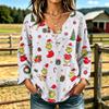 Women's Casual V-Neck Long Sleeve T-Shirt with Festive Christmas Graphic Print
