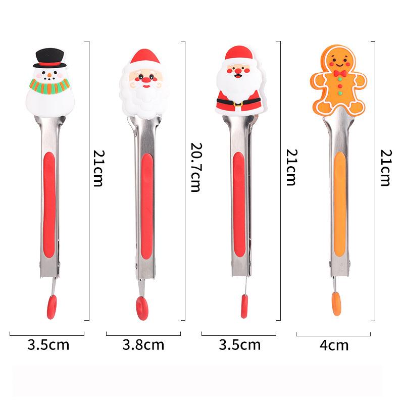 4 ks Vánoční silikonové mini kuchyňské kleště, sada kuchyňských festivalových párty kleští na servírování jídla, kostek ledu, ovoce, cukru a sušenek
